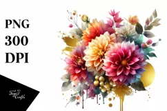 Vibrant Bouquet with Dahlia | Sublimation Clipart Product Image 1