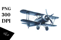 Watercolor Washed Blueish Vintage Plane | Clipart Product Image 1