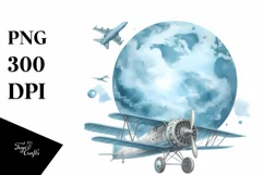 Watercolor Washed Blueish Vintage Plane | Clipart Product Image 3