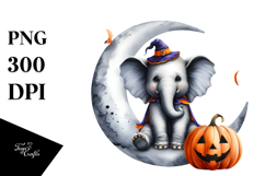Elephant Dressed for Halloween on Half Moon PNG Product Image 1