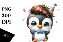 Cute Energetic Penguin with Cool Haircut PNG Product Image 1