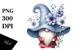 Gnome with Delphinium Hat, Whimsical PNG Product Image 1