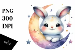 Cute Colorful Baby Arctic Hare with Moon and Stars Product Image 1