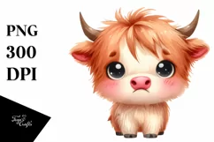Funny Expressive Highland Cow Watercolor PNG Product Image 1