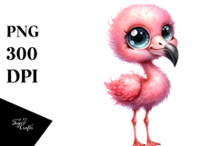Watercolor Cute Baby Flamingo Big Eyes | Clipart Product Image 1