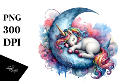 Colorful Baby Unicorn Napping on Moon Product Image 1