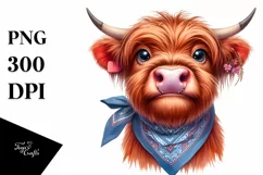 Funny Highland Cow Portrait Bandana | Watercolor Clipart Product Image 1