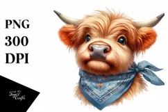 Funny Highland Cow Portrait Bandana | Watercolor Clipart Product Image 3