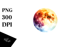 Vibrant Abstract Moon with Foliage | Watercolor Clipart Product Image 1