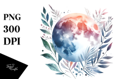 Vibrant Abstract Moon with Foliage | Watercolor Clipart Product Image 1