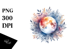 Vibrant Abstract Moon with Foliage | Watercolor Clipart Product Image 1