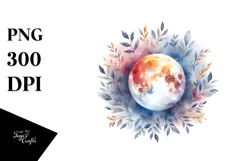 Vibrant Abstract Moon with Foliage | Watercolor Clipart Product Image 1