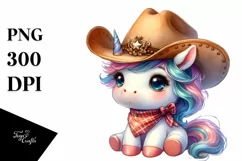 Cute Baby Unicorn with Cowboy Hat Clipart Product Image 1