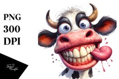 Cow Watercolor Crazy Funny Cow Portrait | Clipart Product Image 3