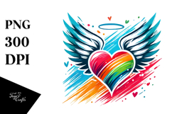 Colorful Heart with Wings PNG Product Image 1