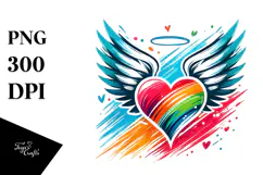Colorful Heart with Wings PNG Product Image 1