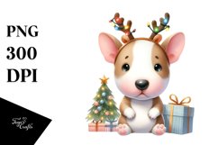 Expressive Bull Terrier with Reindeer Horns PNG Product Image 1