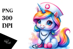 Colorful Baby Unicorn in Nurse's Cap Product Image 1