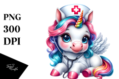 Watercolor Unicorn Nurse PNG Product Image 1