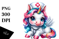 Watercolor Unicorn Nurse PNG Product Image 1