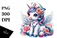 Colorful Baby Unicorn in Nurse&#039;s Cap Product Image 1