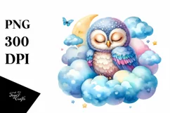 Vibrant Baby Owl Cloud Watercolor Clipart Product Image 1