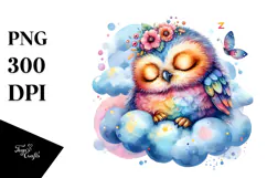Vibrant Baby Owl Cloud Watercolor Clipart Product Image 1