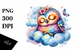 Vibrant Baby Owl Cloud Watercolor Clipart Product Image 1