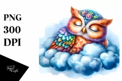 Vibrant Baby Owl Cloud Watercolor Clipart Product Image 1