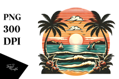 Vintage Beach Sunset Tshirt Vector | Summer Sticker Clipart Product Image 1