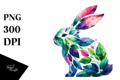 Abstract Vibrant Bunny with Plant Leaves PNG Product Image 1