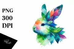 Abstract Vibrant Bunny with Plant Leaves PNG Product Image 3