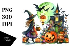 Witch Halloween Watercolor Clipart Product Image 1