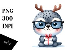 Expressive Seal with Reindeer Horns PNG Product Image 3