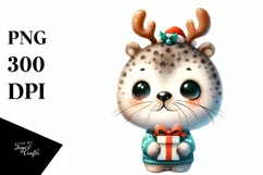 Baby Seal with Winter Gift, High-res PNG Product Image 1