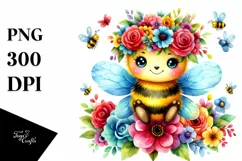 Cartoon-Style Watercolor Bee Crown | Clipart Product Image 3