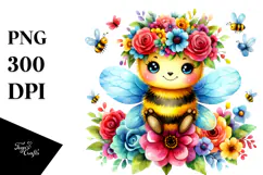Cartoon-Style Watercolor Bee Crown | Clipart Product Image 1