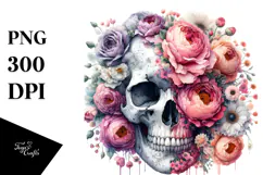 Cute Skull Made of Flowers PNG Product Image 1