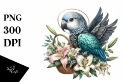 Watercolor Gothic Baby Parrot with Flower Basket and Calla Product Image 1