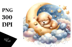 Sleeping Baby Dog on Moon PNG Product Image 1