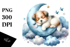 Sleeping Baby Dog on Moon PNG Product Image 1