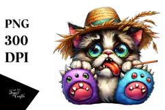 Adorable Spooky Cat, Vibrant Watercolor PNG Product Image 1