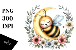 Baby Bee Sleeping on the Moon PNG Product Image 1