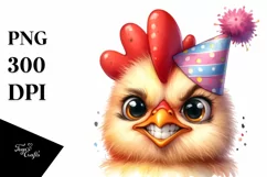 Funny Baby Chicken Portrait with Party Hat | Watercolor Product Image 1