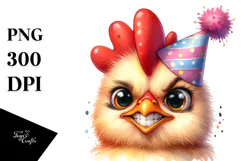 Funny Baby Chicken Portrait with Party Hat | Watercolor Product Image 1