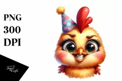 Funny Baby Chicken Portrait with Party Hat | Watercolor Product Image 3