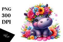 Cartoon-Style Watercolor Hippo, Transparent PNG Product Image 1