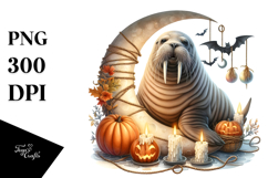 Autumn Walrus with Jack-o&#039;-Lanterns PNG Product Image 1