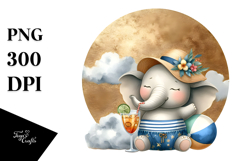 Cocktail Drinking Elephant in Beachwear PNG Product Image 1