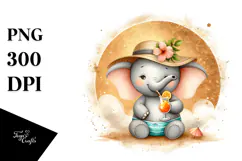 Elephant in Beachwear Drinking Cocktail PNG Product Image 1